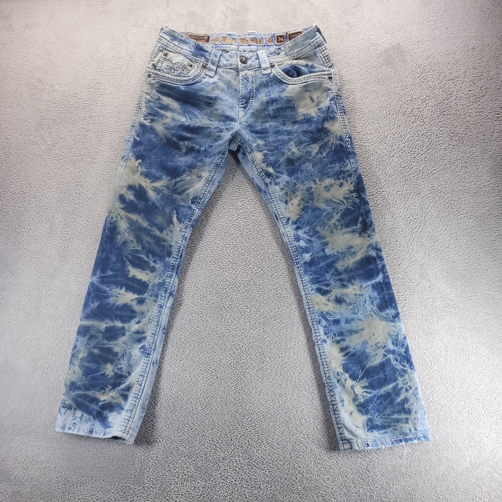 Rock Revival Jeans Mens 34 Blue Corwin Straight Acid Wash Embroidered EP2005J201
